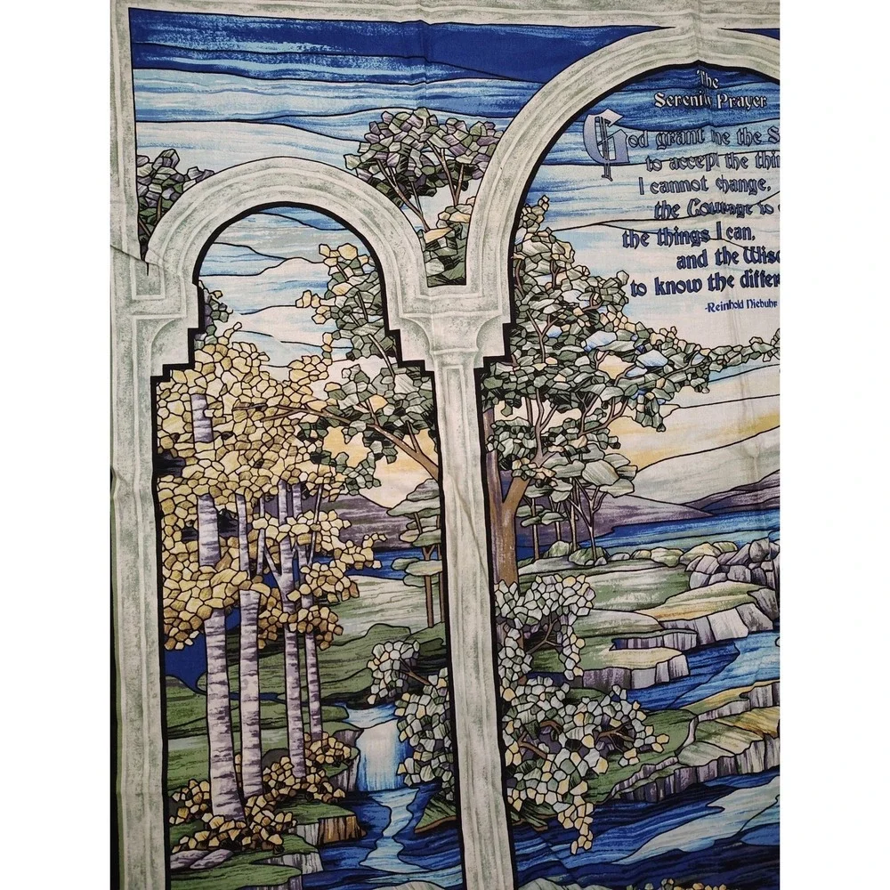 Serenity Prayer Fabric Panel • Waterfall Landscape •‎ Cottagecore • Raw Edge
